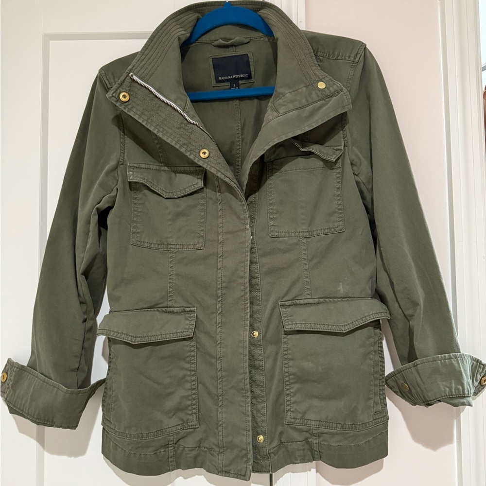 Banana Republic Green Utility Jacket with Stand-Up Collar